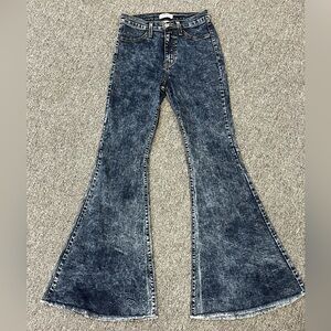 Judy Blue 5/27 High Rise Flare Jeans Raw Hem Acid Wash Y2K Boho Stretch Retro